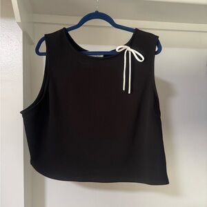 Impressions Black Crop Top with White Ribbon Detail